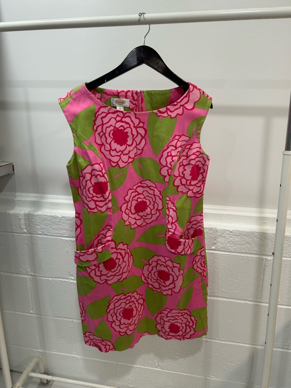 Talbots Pink Floral Shift Dress with Green Leaves